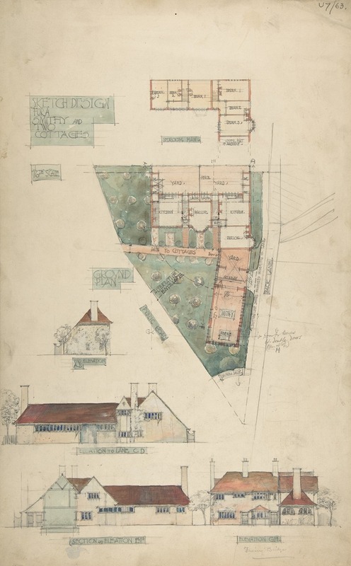 Design for a Smithy and Two Cottages by Charles Edward Mallows — digital art print download