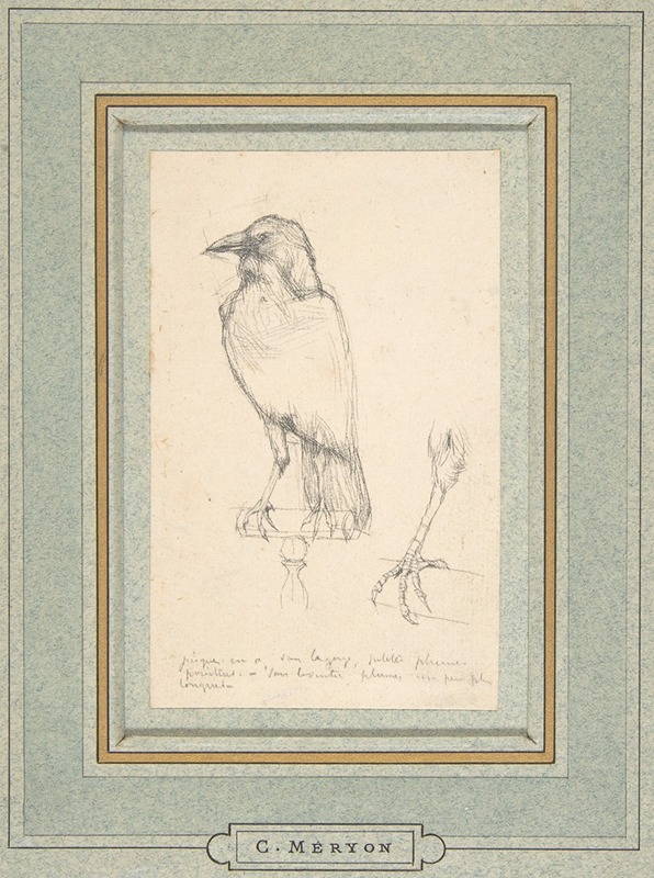 A Raven Perched on a Rail by Шарль Мерион — digital art print download