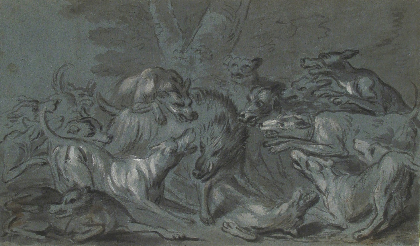 Pack of Dogs Attacking a Wild Boar — Circle of Jean-Baptiste Oudry