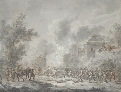 A Skirmish with Soldiers Near a Farm by Dirk Langendijk — digital art print download