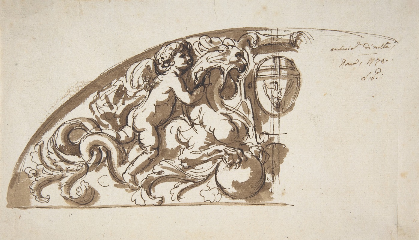 Half Lunette with Putto and Monster by Etienne de Lavallée-Poussin — digital art print download