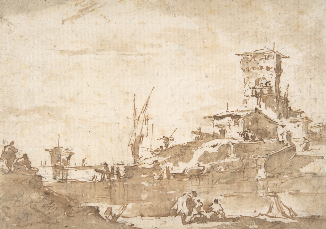 Lagoon Capriccio with a Tower by Francesco Guardi — digital art print download
