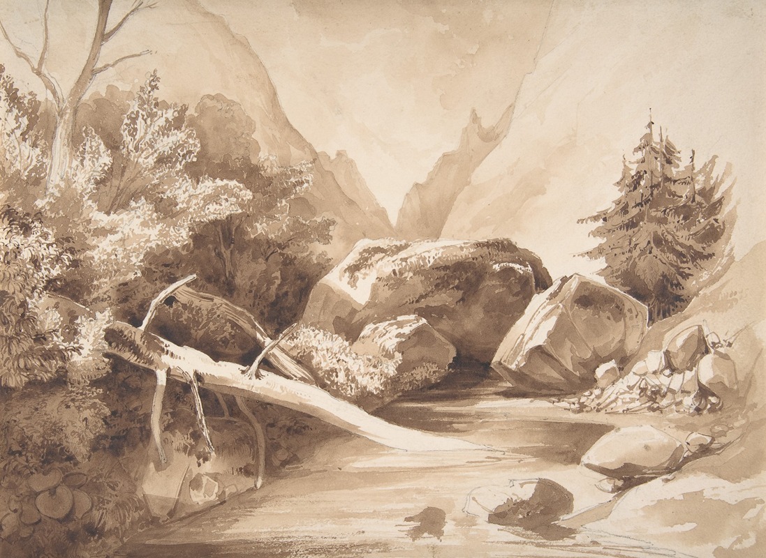 Mountainous Landscape with a Brook by Franz Kobell — digital art print download