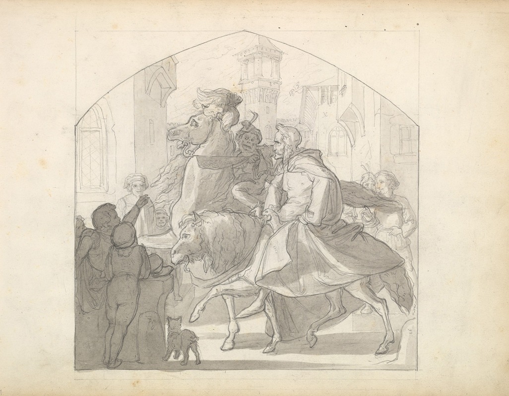 A Man and a Monkey Riding on Horseback by Фредерик Лейтон — digital art print download
