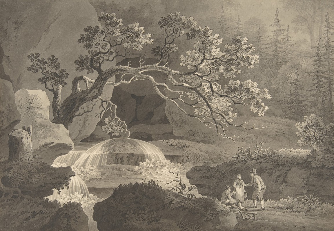 Landscape with Waterfall by Вильгельм Фридрих Гмелин — digital art print download