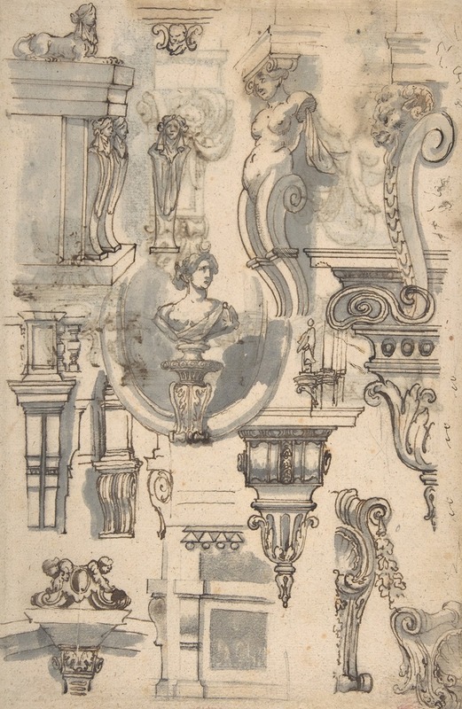 Brackets, Caryatids and other Architectural Details by Gilles-Marie Oppenord — digital art print download