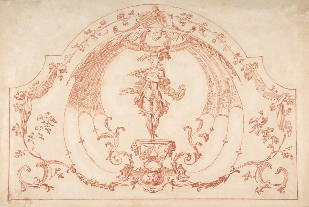 Design for a Decorative Panel with a Flutist by Gilles-Marie Oppenord — digital art print download