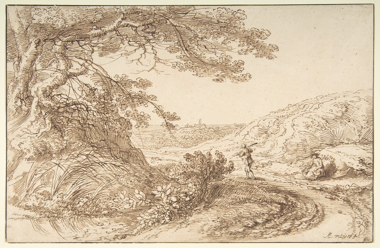Landscape with old trees and figures by Гиллис Нейтс — digital art print download