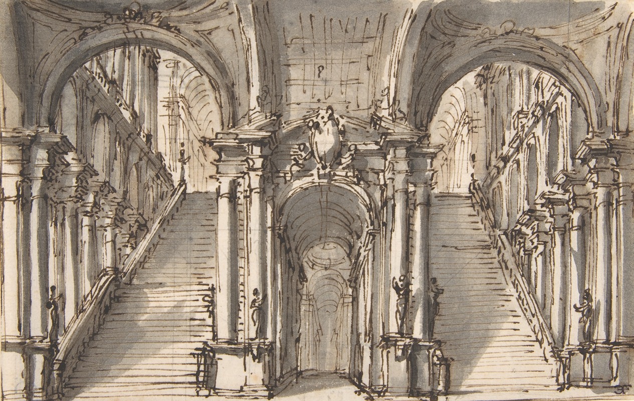 Design for a Stage Set; Double Stairway Pierced by an Arcade — Giovanni Battista Natali III