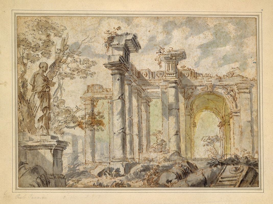 Ruins, with a Statue on the Left by Джованни Паоло Панино — digital art print download