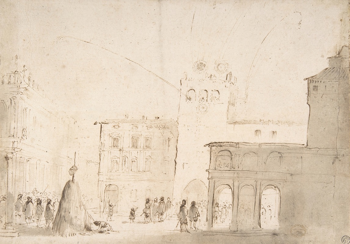 Fireworks in a Piazza by Guercino — digital art print download