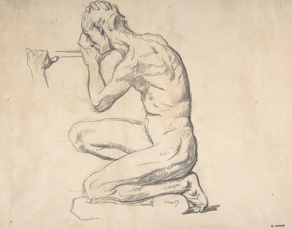 Kneeling Nude Male Figure, Facing Left — Henri Lehmann