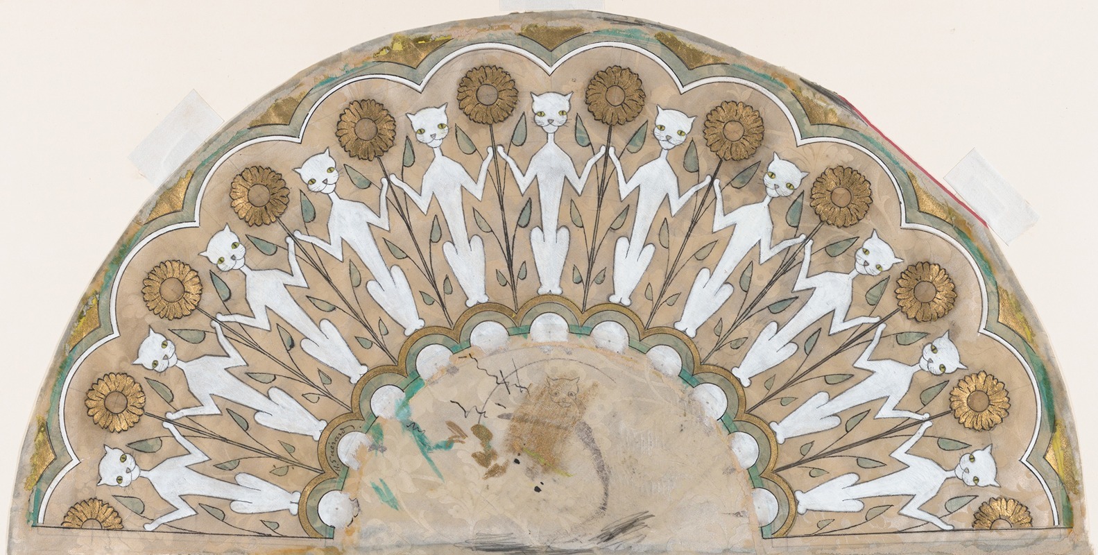 Fan Design with Cats and Sunflowers — Henri-Charles Guérard