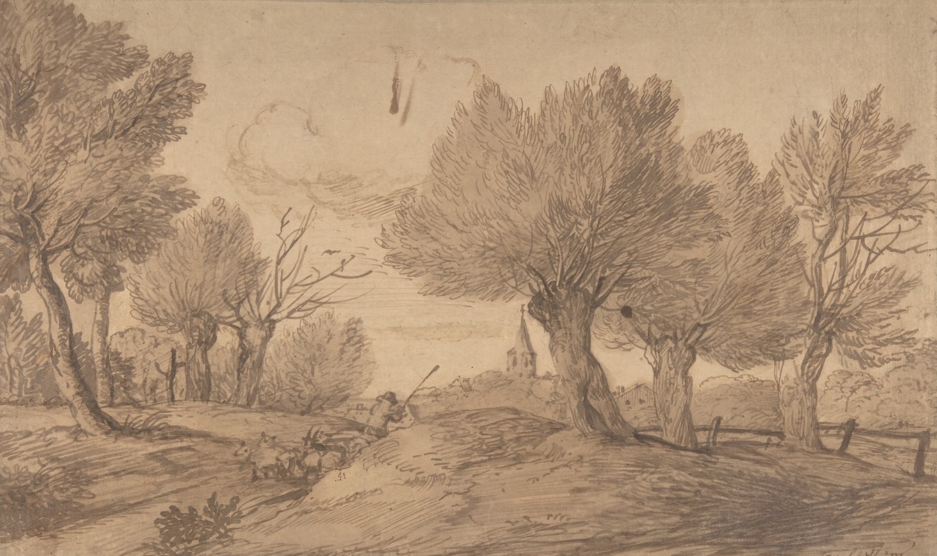 Landscape with a Shepherd and His Flock by Ян Лиевенс — digital art print download