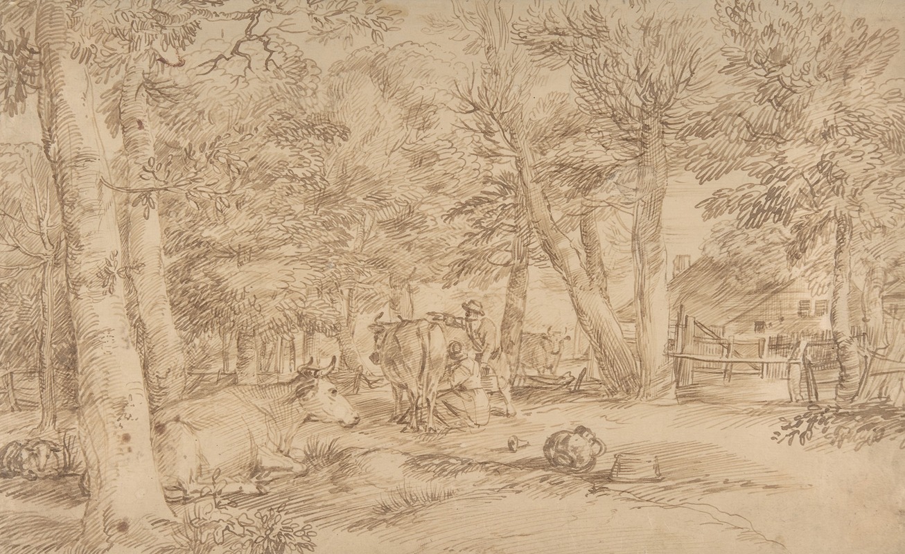 Landscape with Milkmaid by Ян Лиевенс — digital art print download