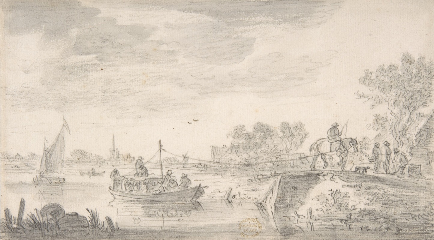 River Scene with Towboat by Ян ван Гойен, 1653 — digital art print download