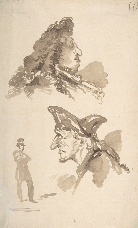 Two Male Heads in Profile and Standing Man — Jean-Baptiste Isabey