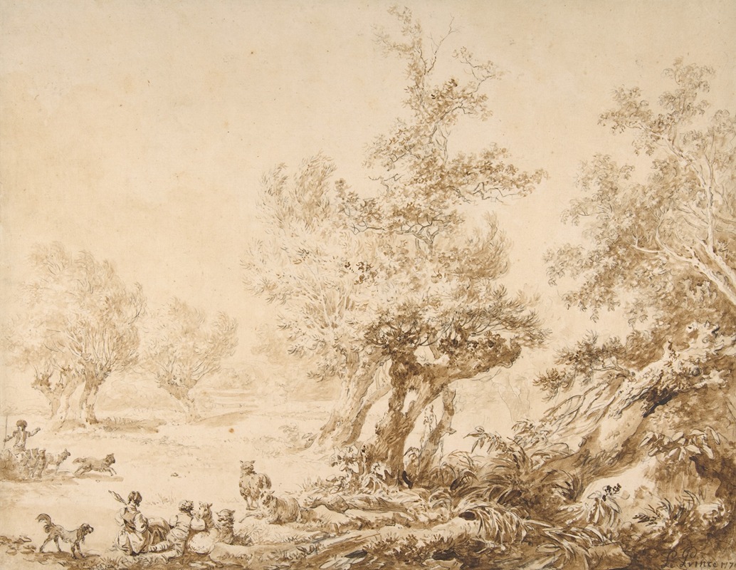 Shepherd with His Flock in a Clearing by Жан-Батист Лё Пренс, 1776 — digital art print download