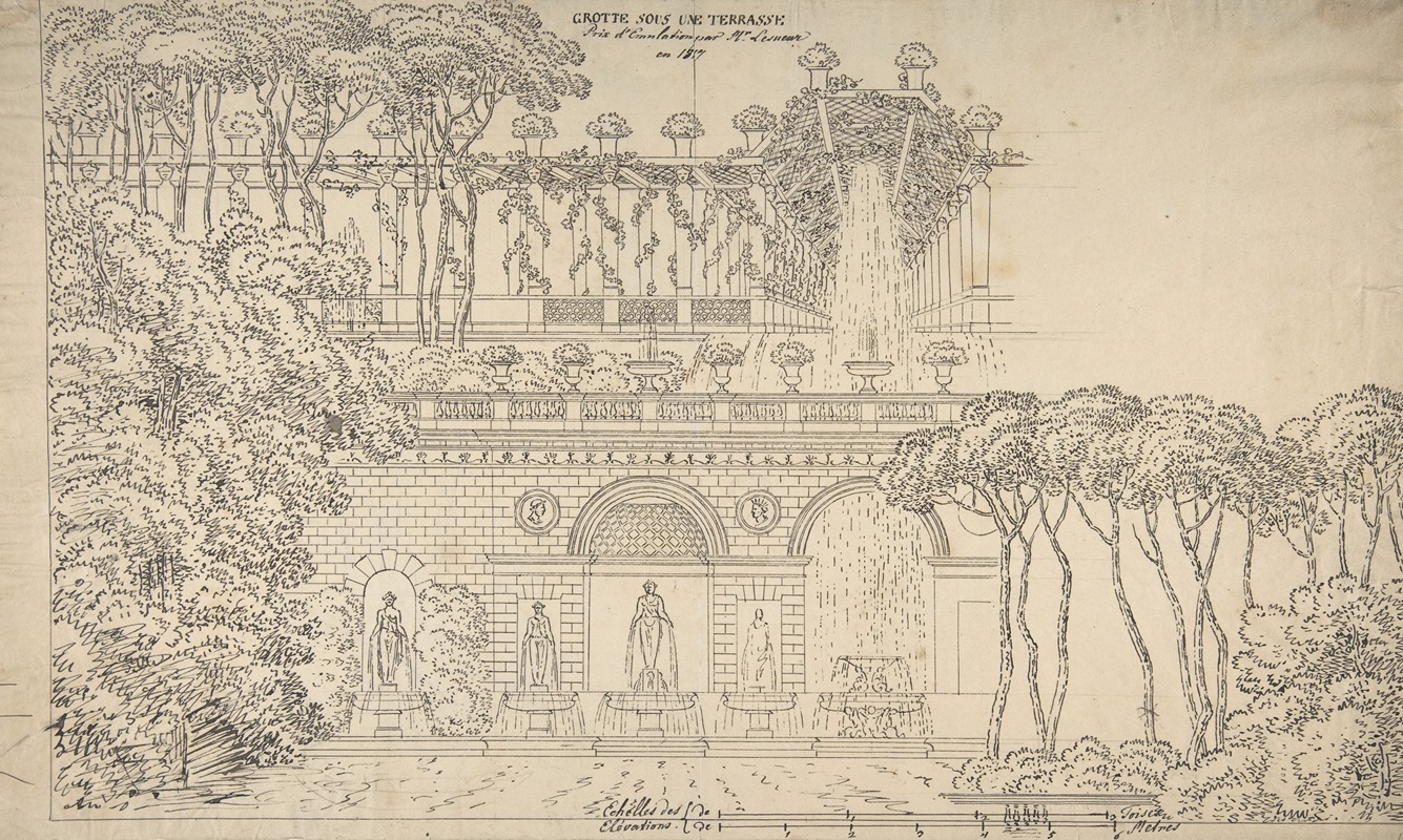 Grotto under a Terrace by Jean-Baptiste-Cicéron Lesueur, 1817 — digital art print download