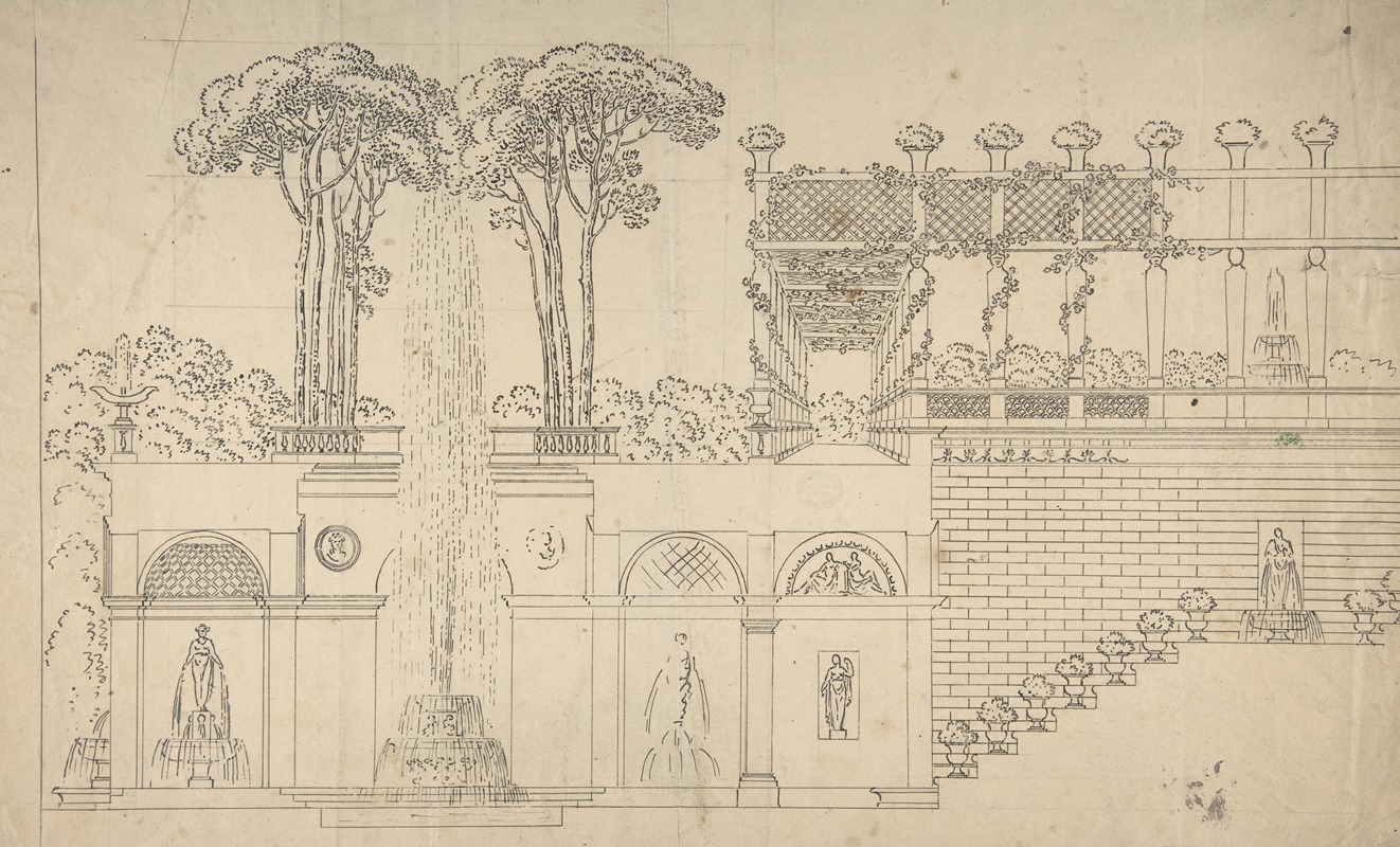 Grotto under a Terrace by Jean-Baptiste-Cicéron Lesueur — digital art print download