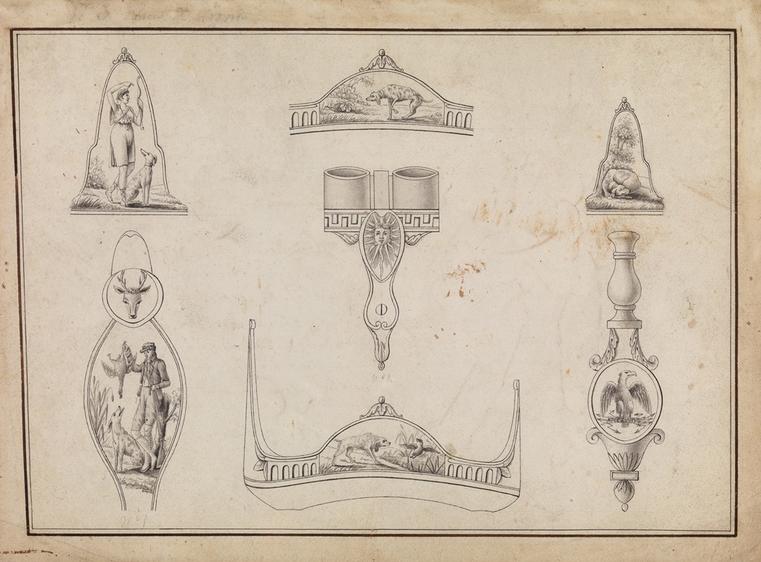 Drawing with Seven Designs for Firearms Ornament — Jean-Francois Lucas