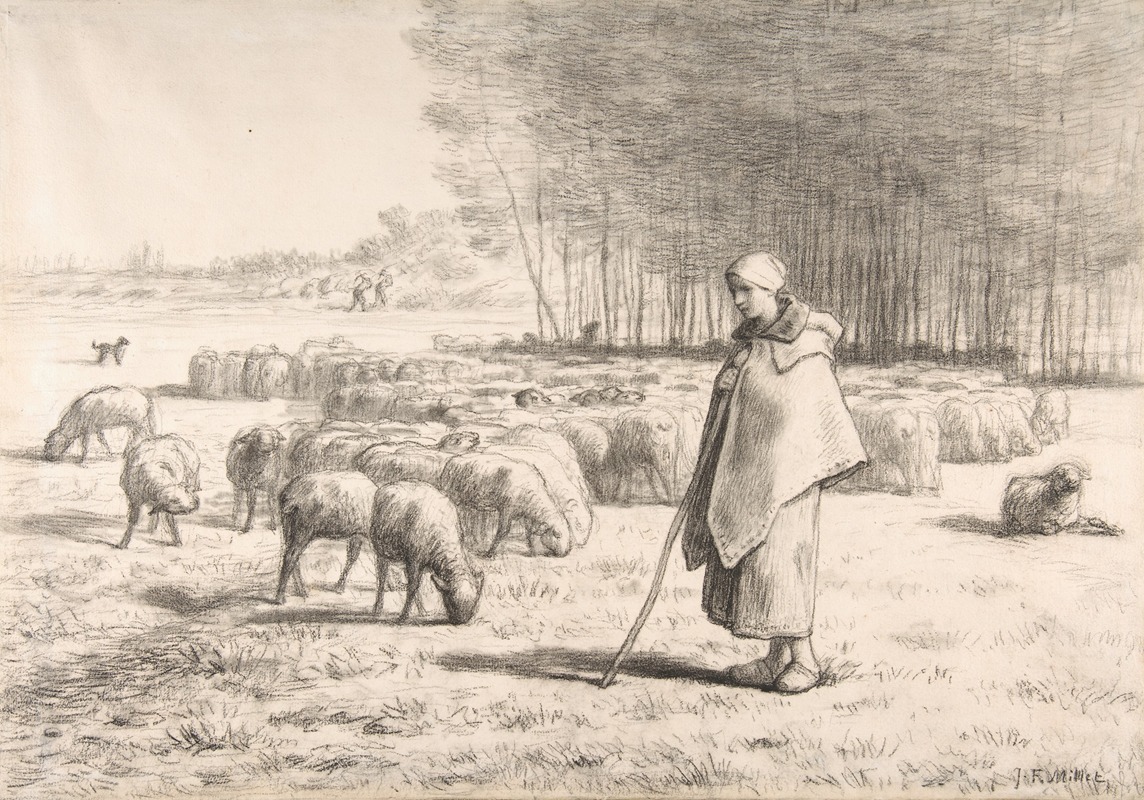 A Shepherdess with Her Flock by Жан-Франсуа Миле — digital art print download