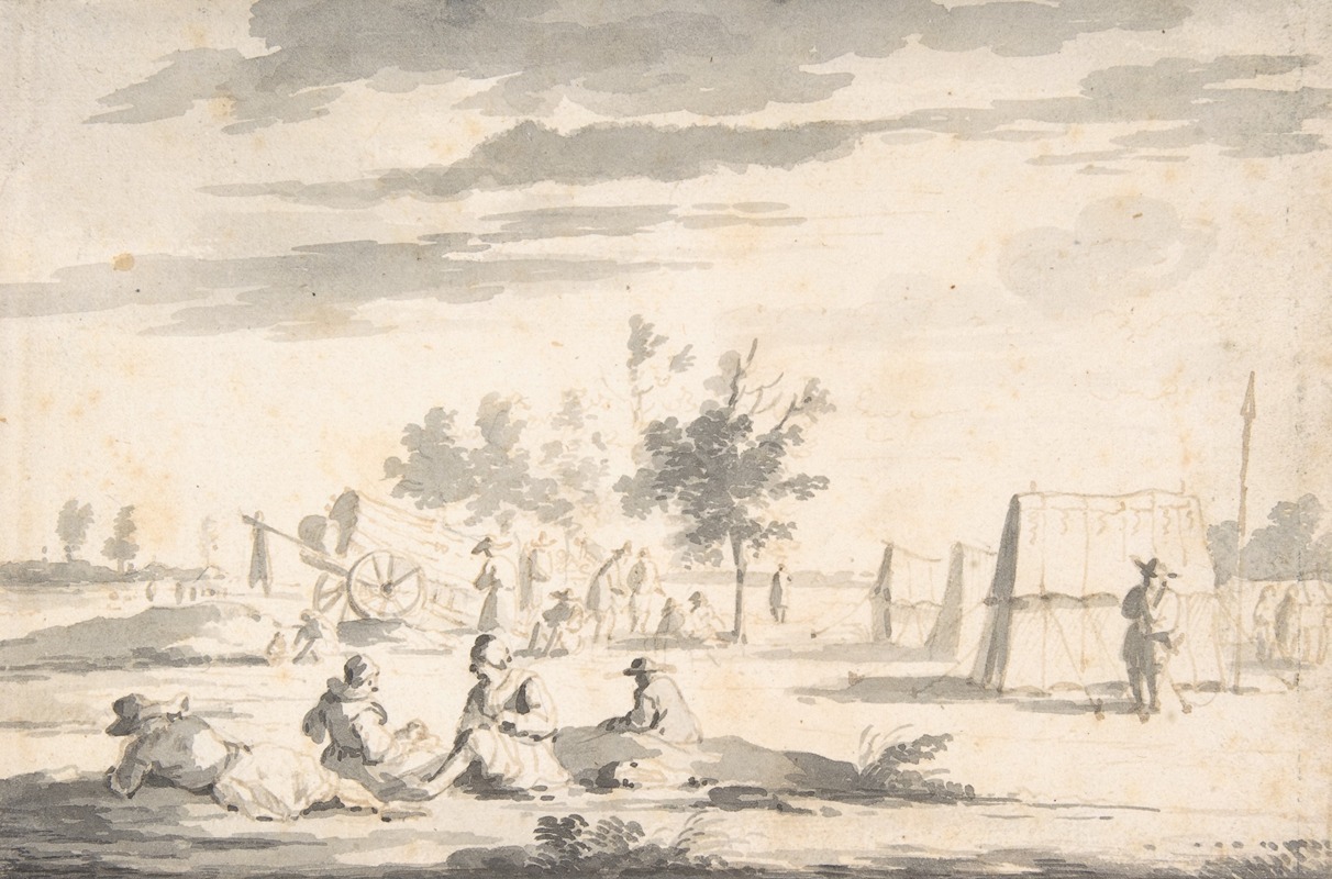 Landscape with Figures and Camp Site by Иосуа де Граве — digital art print download