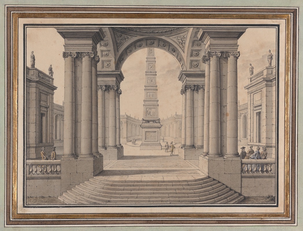 Architectural Capriccio with an Obelisk by Луи-Жозеф Ле Лоррен — digital art print download