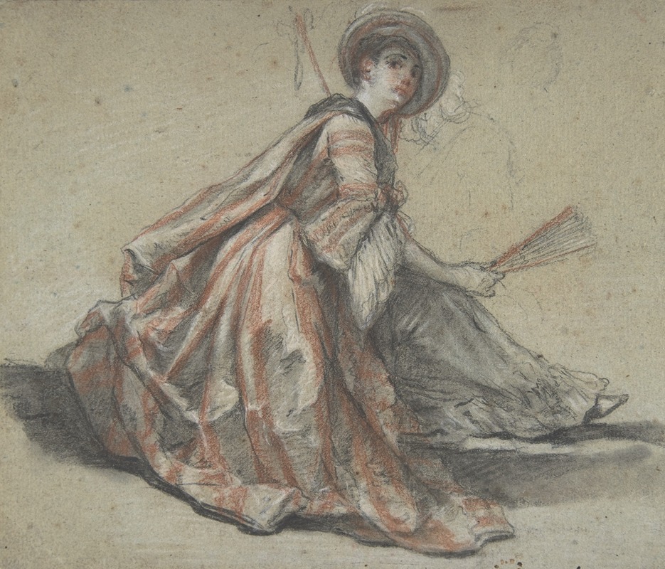 A Lady Holding a Fan by Мишель-Бартелеми Оливье — digital art print download
