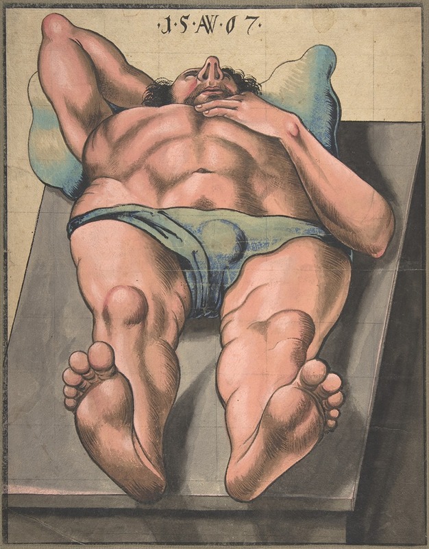 Male Nude Lying on a Table by Monogrammist AW, 1567 — digital art print download