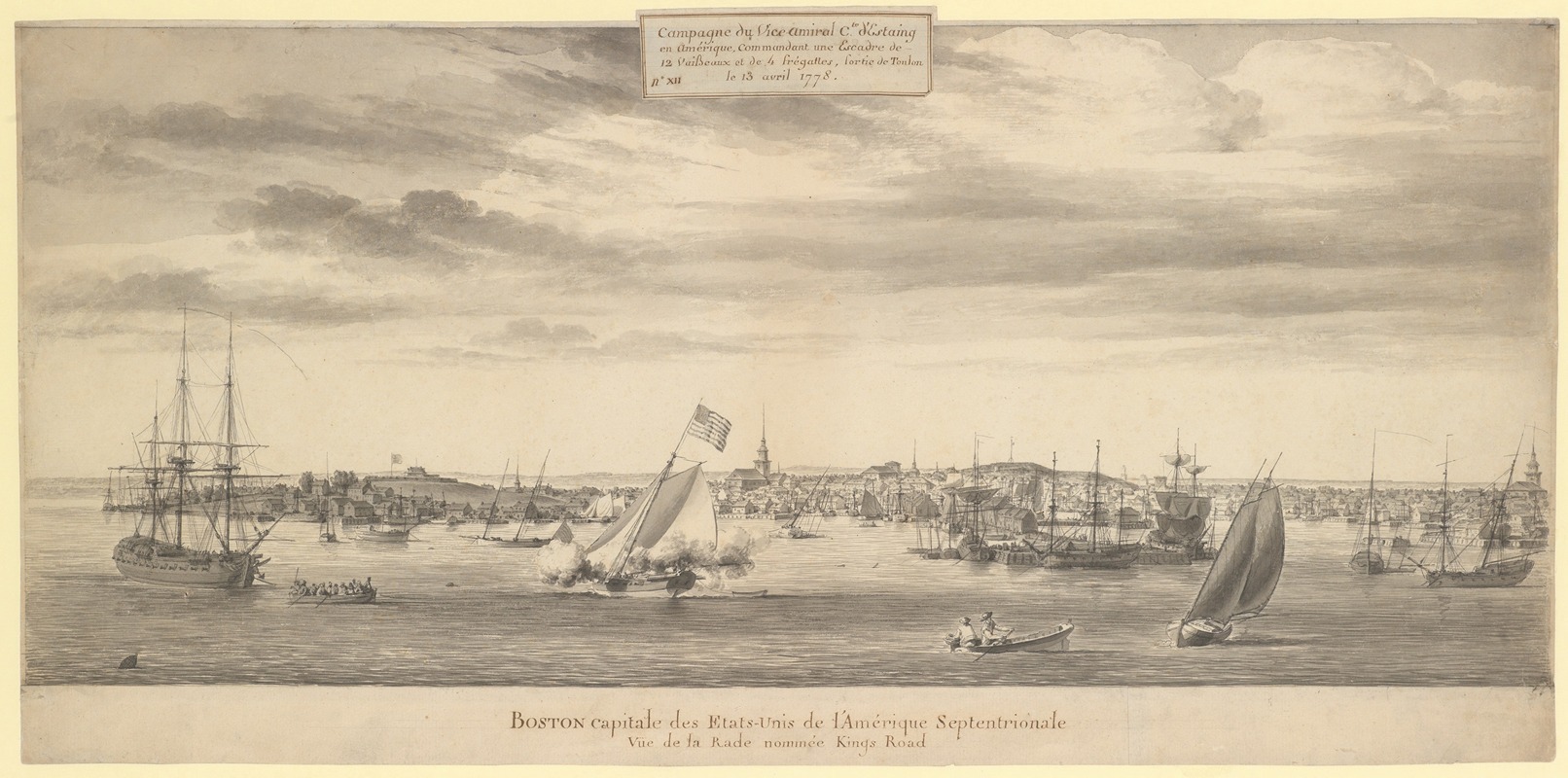 Boston Harbor by Pierre Ozanne, 1778 — digital art print download