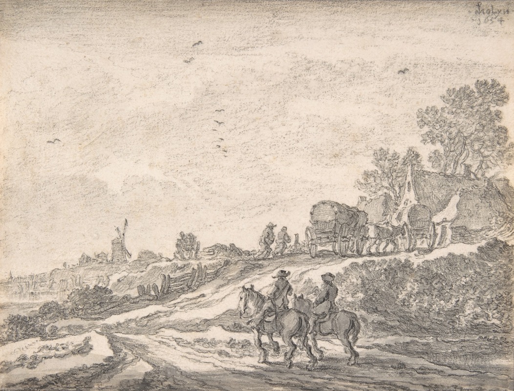 Landscape with Two Men on Horseback by Питер де Молейн, 1654 — digital art print download