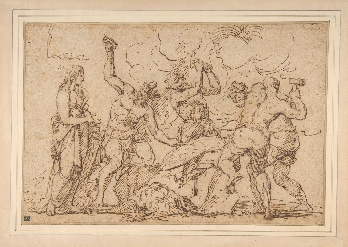 Venus Watching Vulcan and Cyclops Forge Armor for Mars by Raymond de La Fage — digital art print download
