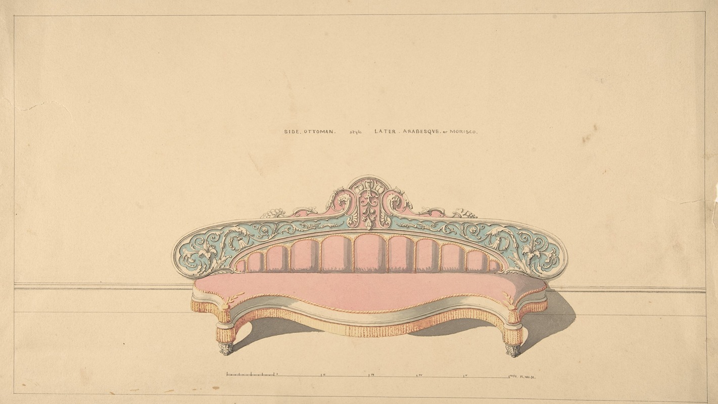 Design for Side Ottoman, Later Arabesque or Morisco Style by Robert William Hume, 1835–1900 — digital art print download