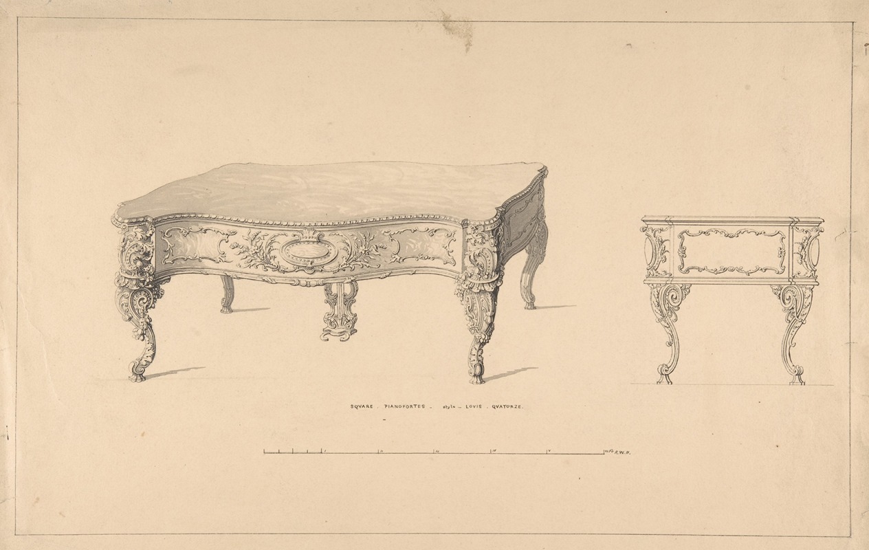 Design for Square Pianoforte, Louis Quatorze Style — Robert William Hume