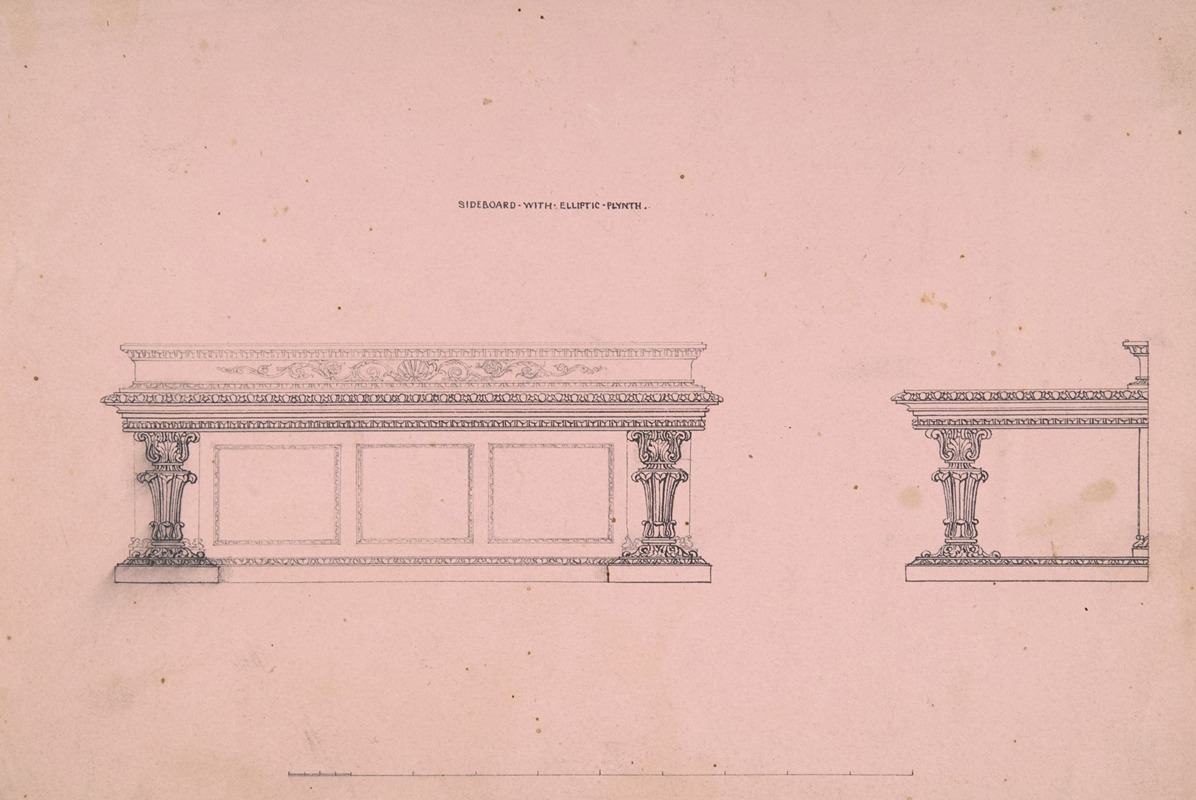 Designs for Sideboard with Elliptic Plinth by Robert William Hume, 1835–1900 — digital art print download