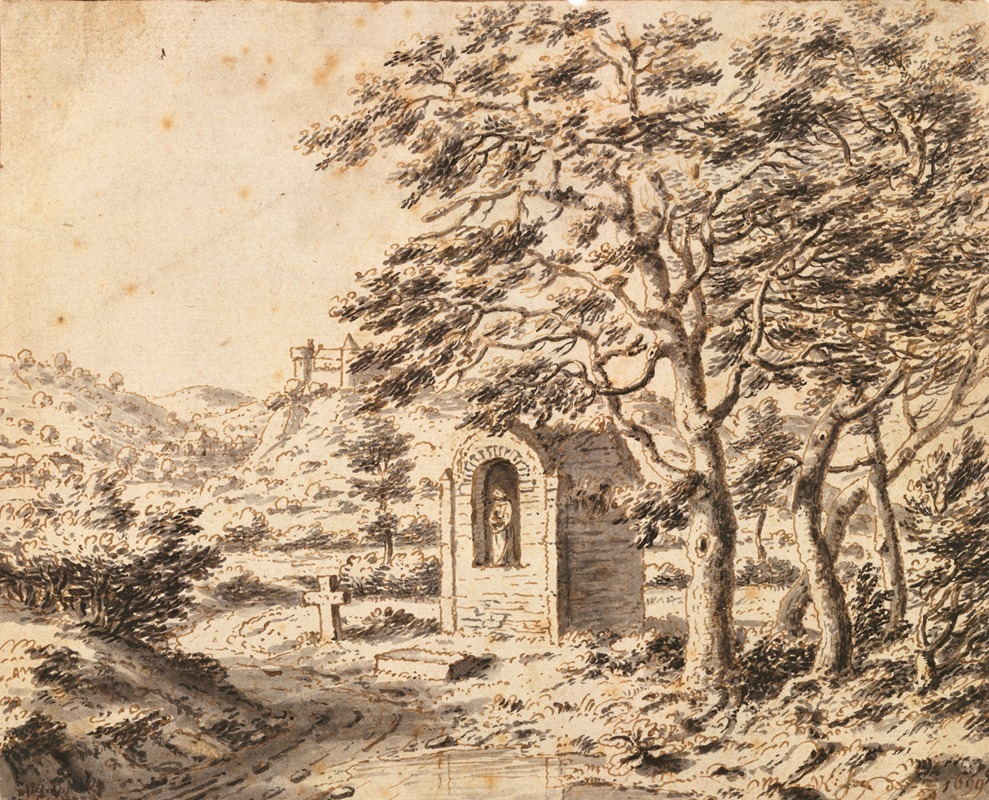A Roadside Shrine and Cross by Valentijn Klotz, 1699 — digital art print download