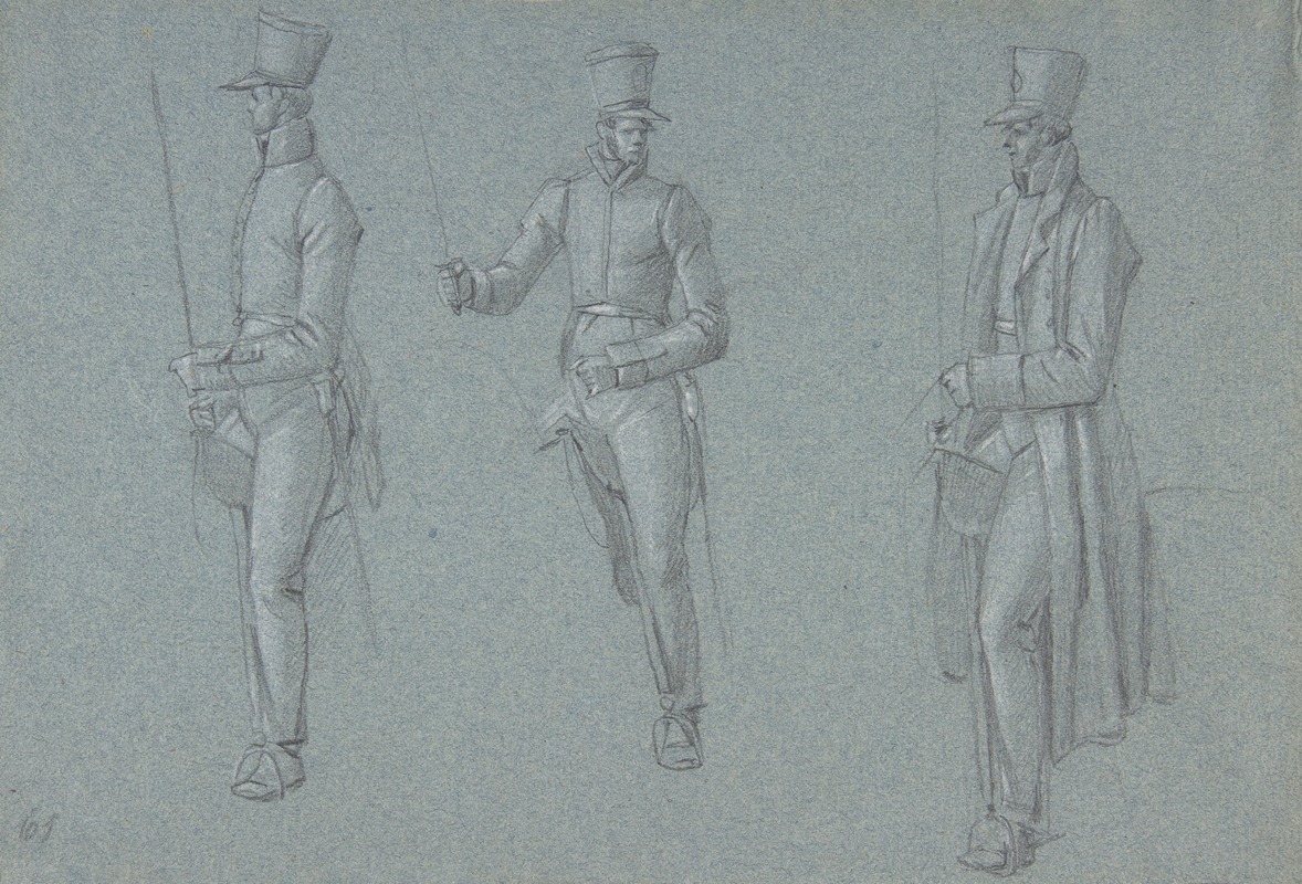 Three studies on a man on a saddle by Вильгельм фон Кобелл — digital art print download