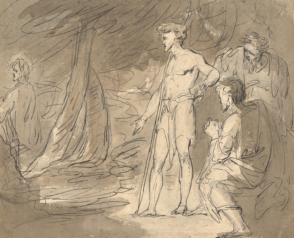 John the Baptist and Two Men, with Christ — Уильям Гамильтон