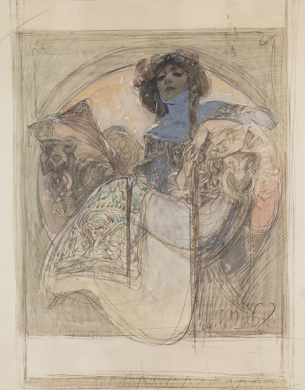 Sedící žena – studie k plakátu — Alphonse Mucha
