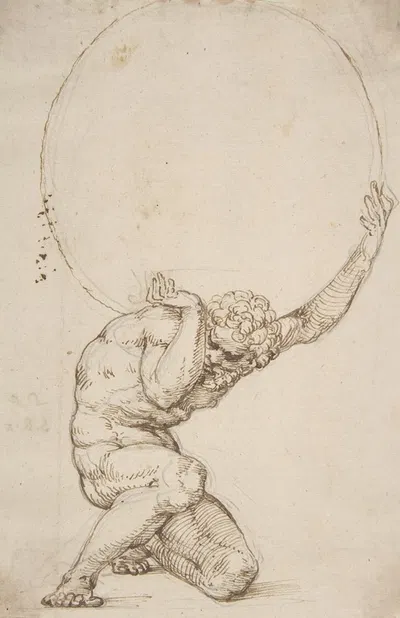 Crouching Figure of Atlas by Бальдассаре Перуцци, 1481–1536 — digital art print download