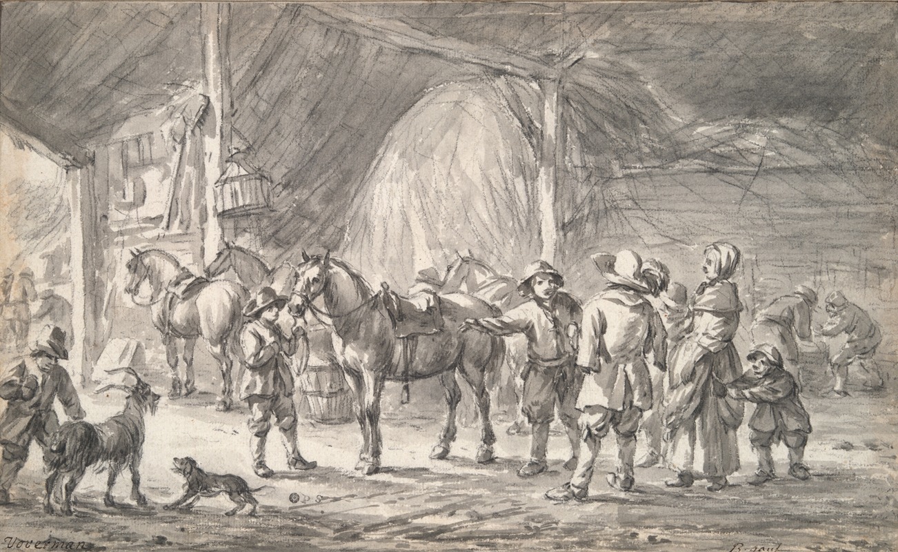 Peasants and Horses in a Stable — Barent Gael