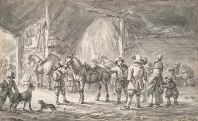Peasants and Horses in a Stable by Барент Гаел — digital art print download