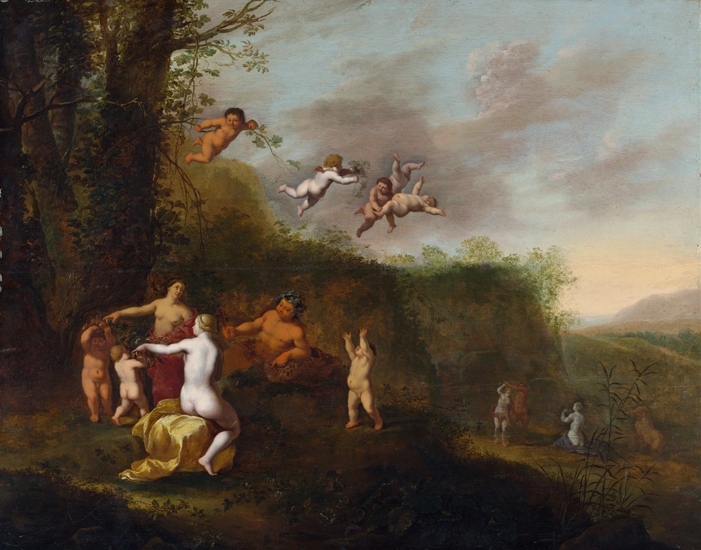 Bacchus and Nymphs in a Landscape — Abraham van Cuylenborch