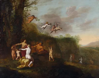 Bacchus and Nymphs in a Landscape by Авраам ван Кюленборх — digital art print download