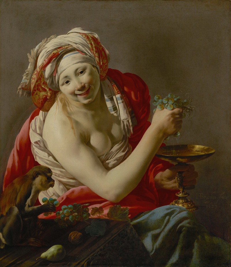 Bacchante With An Ape by Hendrick Ter Brugghen, 1627 — digital art print download