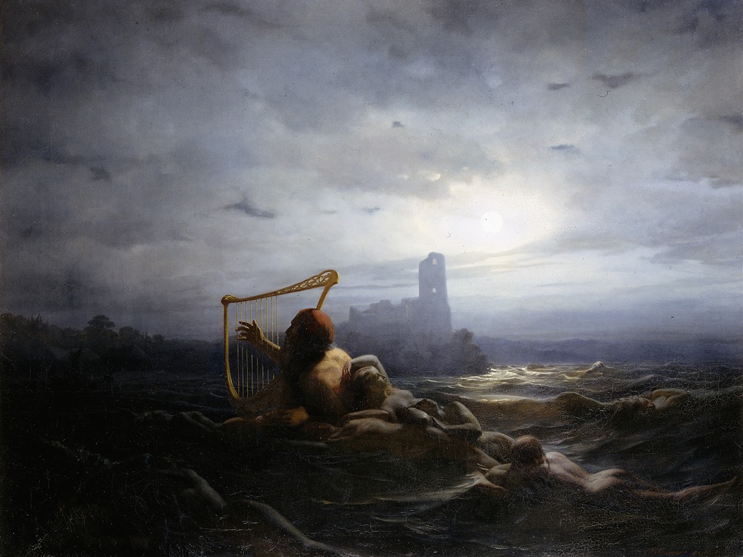 The Water-Sprite and Ägir's Daughters by Нильс Якоб Ольссон Бломмер, 1850 — digital art print download