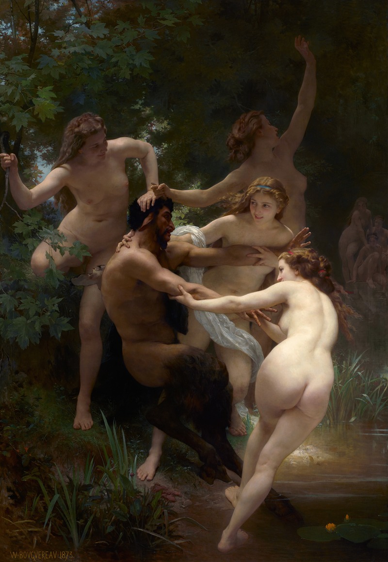 Nymphs and Satyr by Уильям Бугеро, 1873 — digital art print download