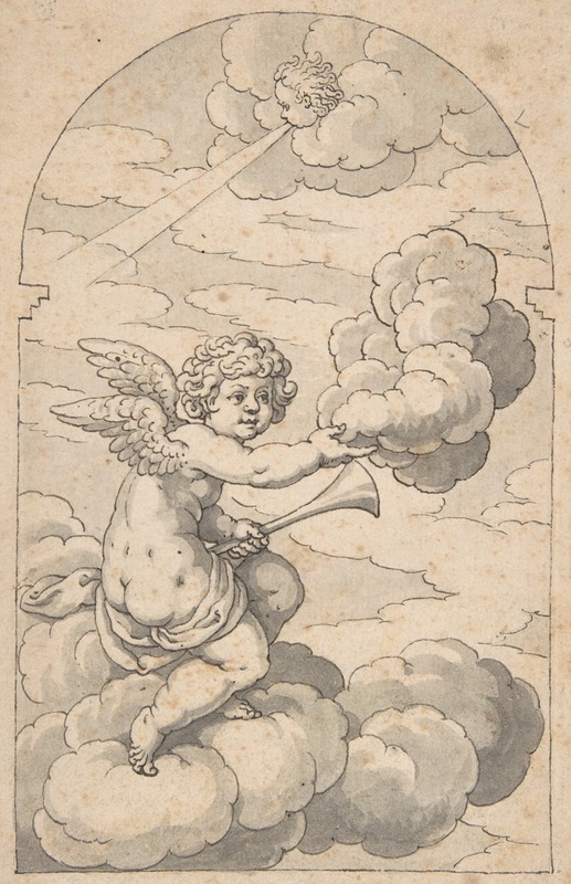 Putto Holding a Cloud and Horn by Crispijn de Passe the Elder — digital art print download
