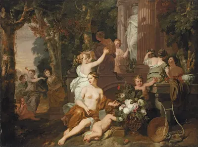 Nymphs And Bacchantes Paying Homage At The Temple Of Flora by Жерар де Лайрессе — digital art print download